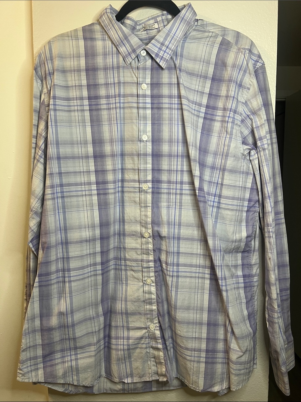 Calvin Klein Men's Lavender and White Plaid Button-Down Shirt